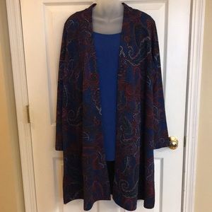Susan Graver 2 piece blue tank and paisley duster set. 1x